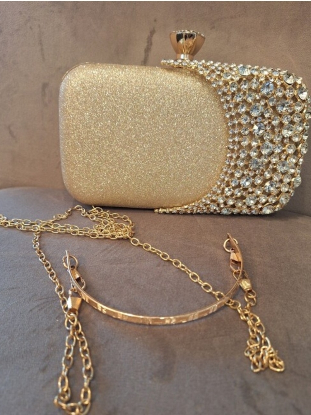 Gold Crystal Embellished Evening Clutch